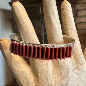 Vintage Sterling signed Native American Petit Point bracelet beautiful Coral!